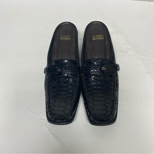 Stuart Weitzman Black Croc-Embossed Loafers